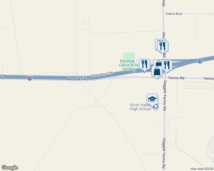 map of restaurants, bars, coffee shops, grocery stores, and more near 35139 Yermo Road in Daggett