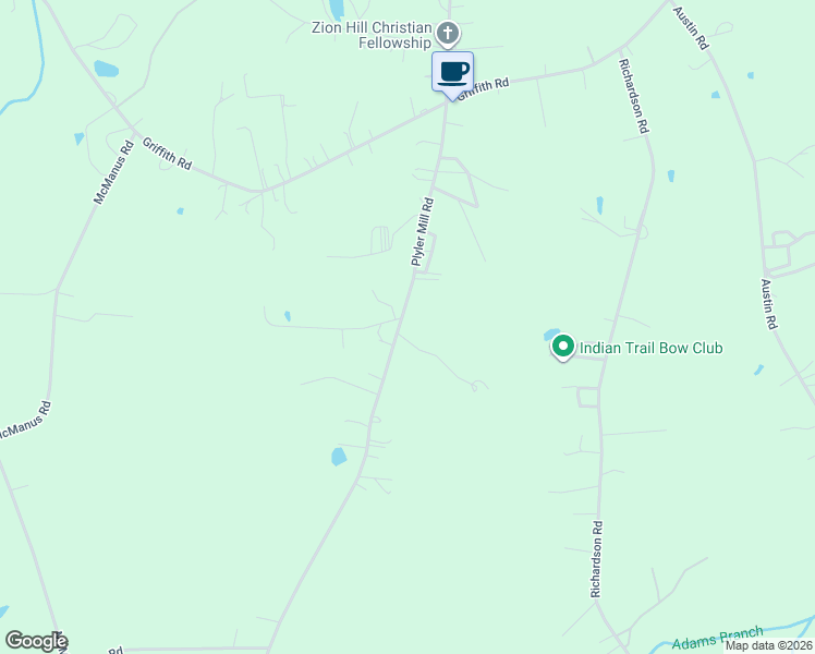 map of restaurants, bars, coffee shops, grocery stores, and more near 3901 Plyler Mill Road in Monroe