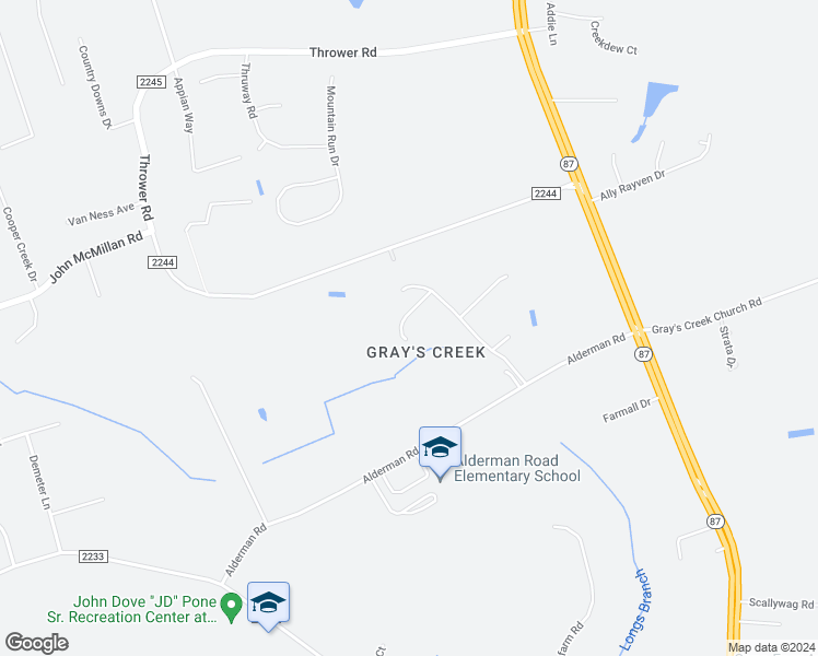 map of restaurants, bars, coffee shops, grocery stores, and more near 5114 Maddie Creek Lane in Hope Mills