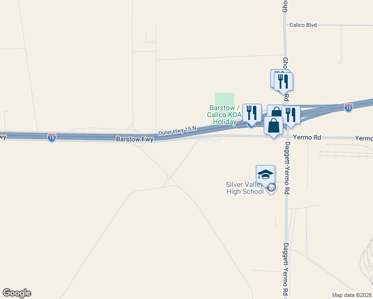 map of restaurants, bars, coffee shops, grocery stores, and more near 35139 Yermo Road in Daggett