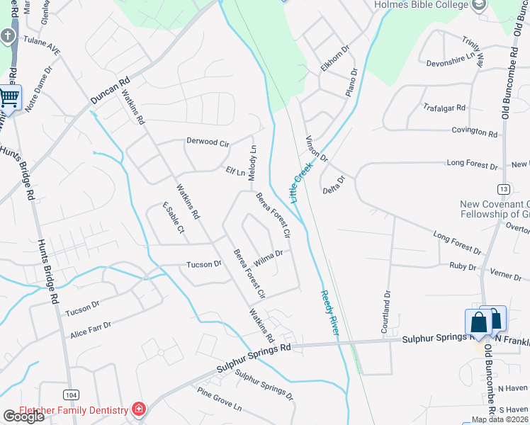 map of restaurants, bars, coffee shops, grocery stores, and more near 221 Berea Forest Circle in Greenville