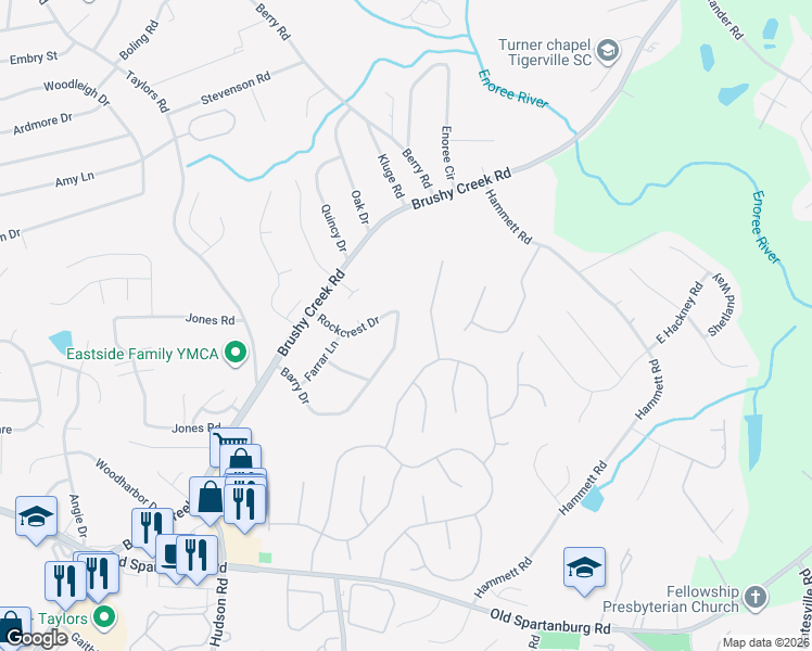 map of restaurants, bars, coffee shops, grocery stores, and more near 316 Barry Drive in Greer