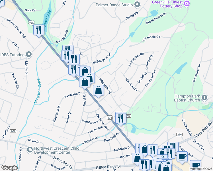 map of restaurants, bars, coffee shops, grocery stores, and more near 306 Hillandale Road in Greenville
