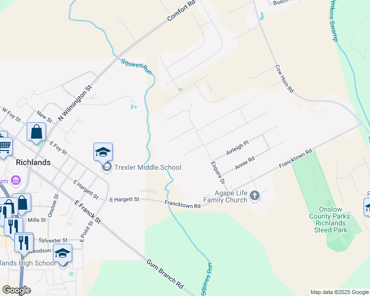 map of restaurants, bars, coffee shops, grocery stores, and more near 110 Amberwine Circle in Richlands