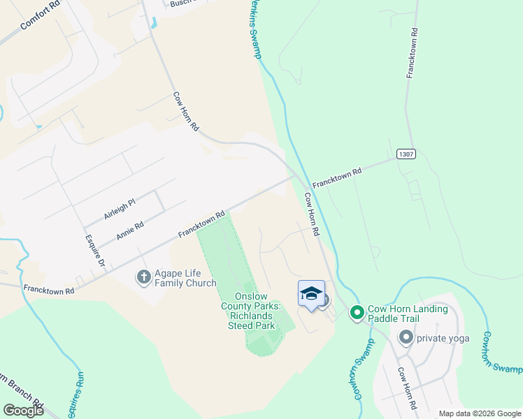 map of restaurants, bars, coffee shops, grocery stores, and more near 336 Francktown Road in Richlands