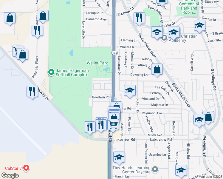map of restaurants, bars, coffee shops, grocery stores, and more near 3237 Orcutt Road in Orcutt