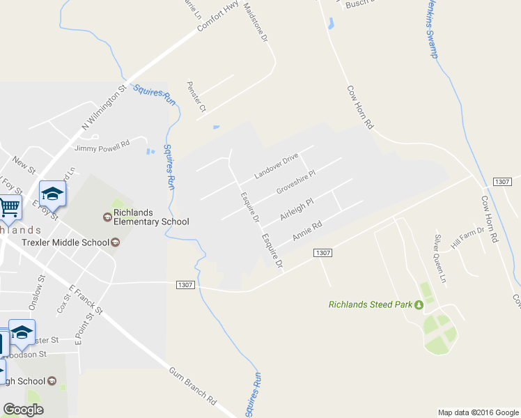 map of restaurants, bars, coffee shops, grocery stores, and more near 102 Groveshire Place in Richlands
