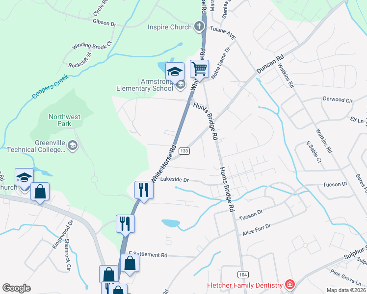 map of restaurants, bars, coffee shops, grocery stores, and more near 11 Duncan Road in Greenville