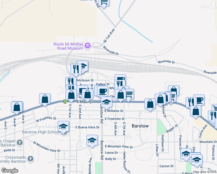 map of restaurants, bars, coffee shops, grocery stores, and more near 304 North 5th Avenue in Barstow