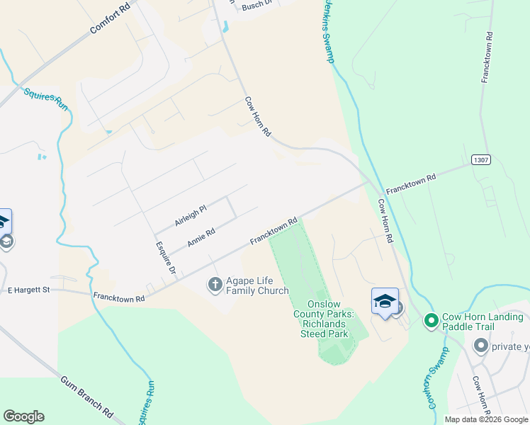 map of restaurants, bars, coffee shops, grocery stores, and more near 136 Annie Road in Richlands