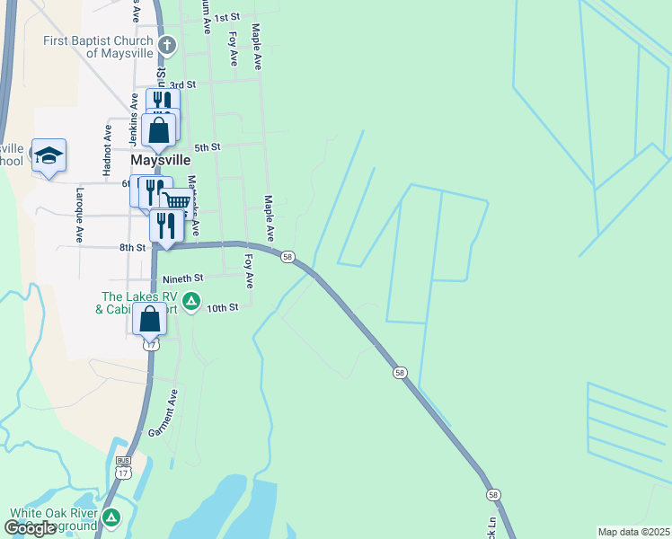 map of restaurants, bars, coffee shops, grocery stores, and more near 86 8th St in Maysville