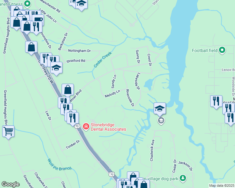 map of restaurants, bars, coffee shops, grocery stores, and more near 120 Melody Lane in Havelock