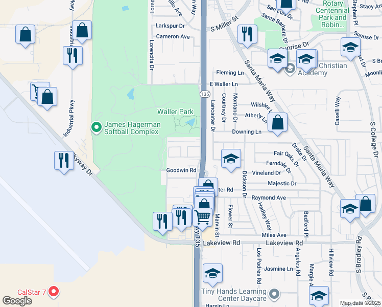 map of restaurants, bars, coffee shops, grocery stores, and more near 3235 Orcutt Road in Orcutt