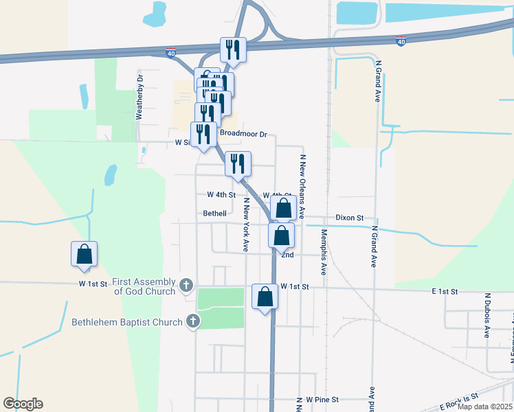 map of restaurants, bars, coffee shops, grocery stores, and more near 1011 North Main Street in Brinkley