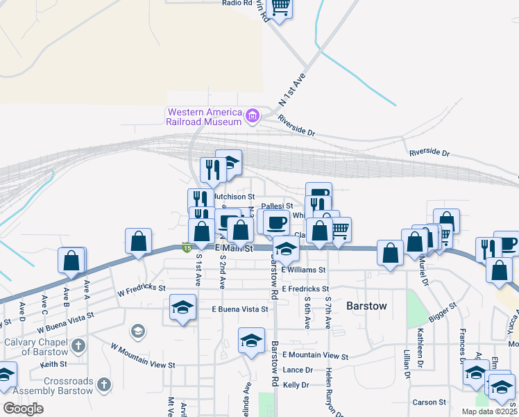 map of restaurants, bars, coffee shops, grocery stores, and more near 305 North 3rd Avenue in Barstow