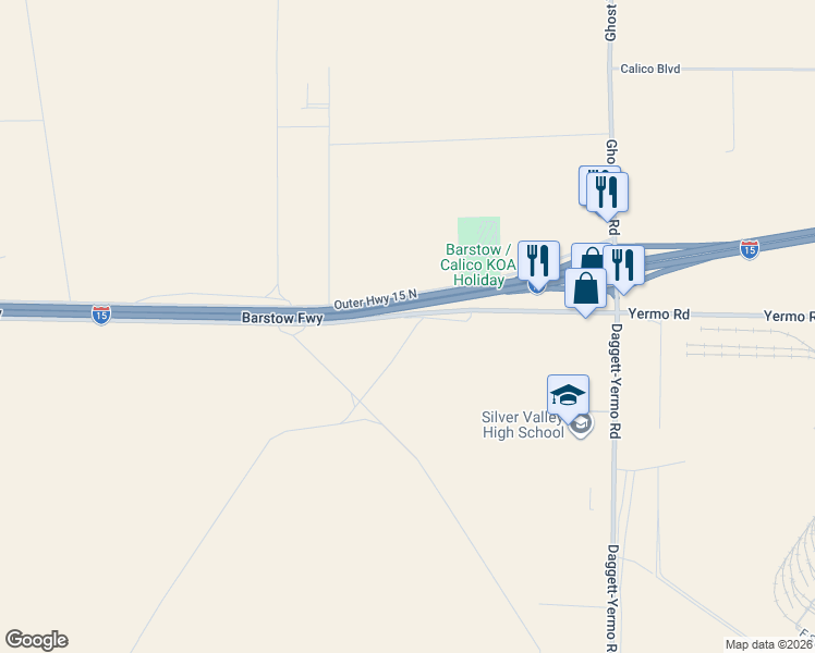 map of restaurants, bars, coffee shops, grocery stores, and more near 35139 Yermo Road in Daggett