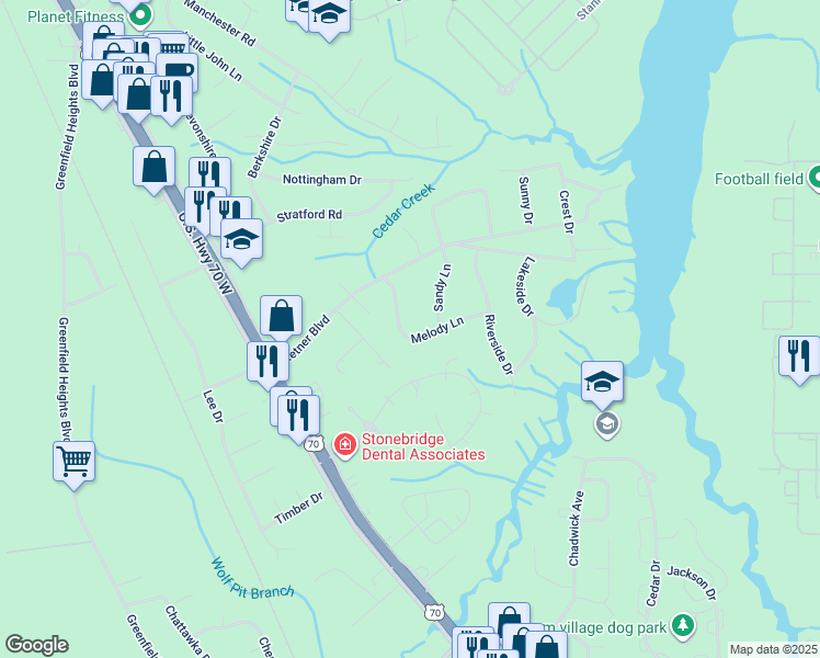 map of restaurants, bars, coffee shops, grocery stores, and more near 107 Melody Lane in Havelock