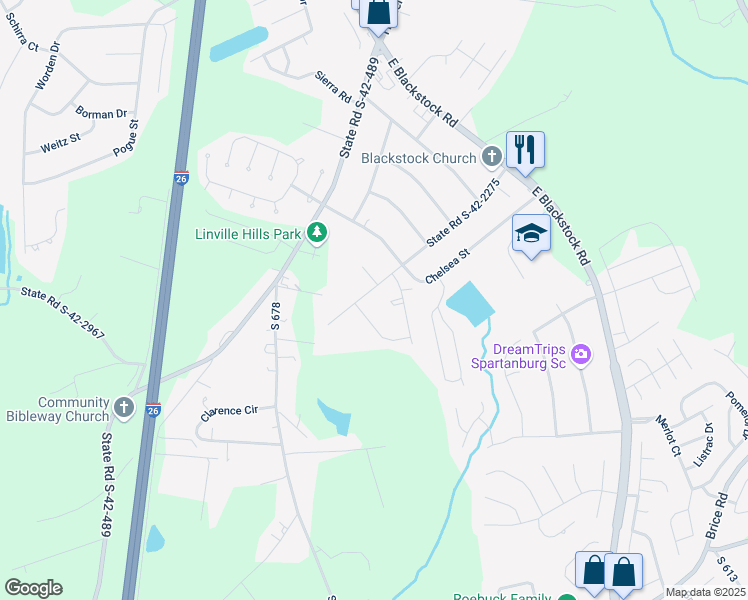 map of restaurants, bars, coffee shops, grocery stores, and more near 103 Westchester Place in Moore