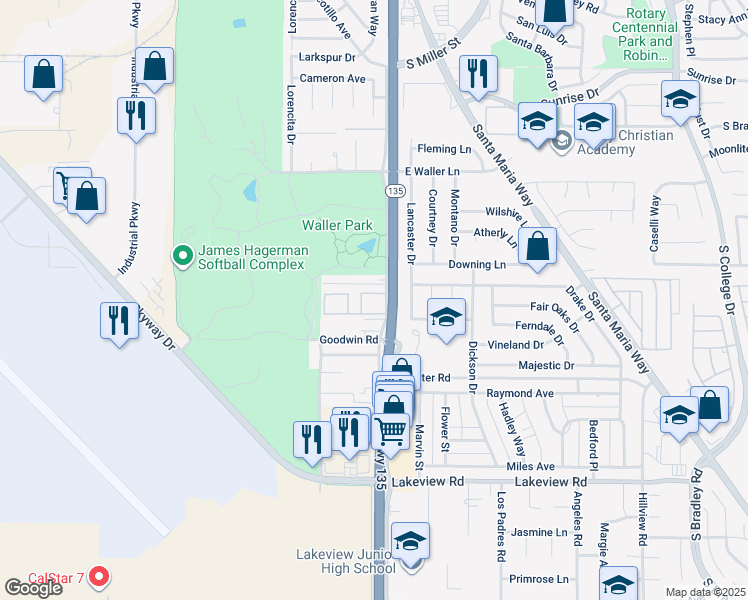 map of restaurants, bars, coffee shops, grocery stores, and more near 3223 Orcutt Road in Orcutt