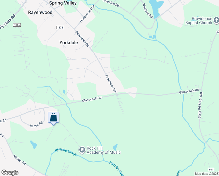 map of restaurants, bars, coffee shops, grocery stores, and more near 1227 Glasscock Road in Rock Hill