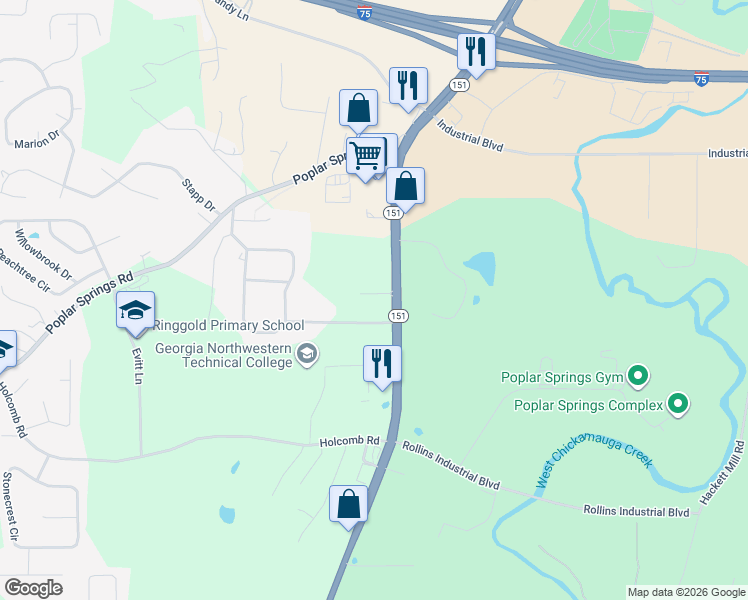 map of restaurants, bars, coffee shops, grocery stores, and more near 6276 Alabama Highway in Ringgold