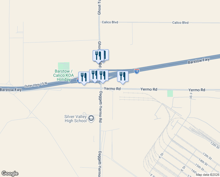map of restaurants, bars, coffee shops, grocery stores, and more near 35561 Yermo Road in Yermo