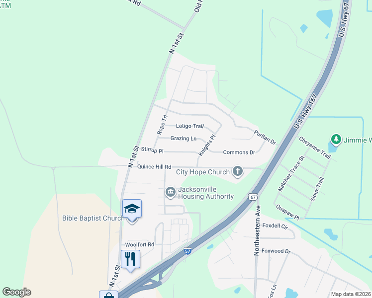 map of restaurants, bars, coffee shops, grocery stores, and more near 1008 Stirrup Place in Jacksonville