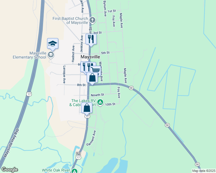 map of restaurants, bars, coffee shops, grocery stores, and more near 401 8th Street in Maysville