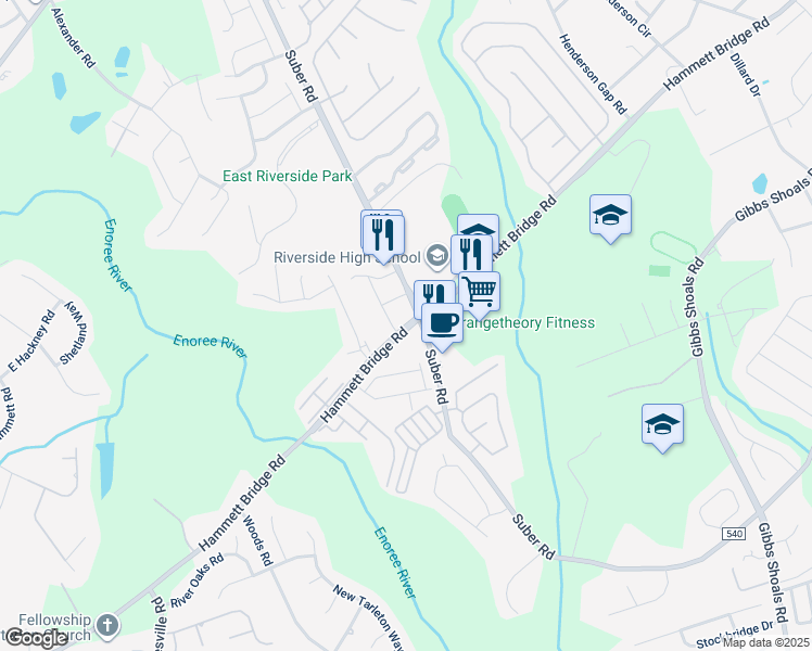 map of restaurants, bars, coffee shops, grocery stores, and more near 805 Hammett Bridge Road in Greer