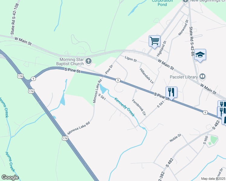map of restaurants, bars, coffee shops, grocery stores, and more near 212 Kailin Shea Avenue in Pacolet