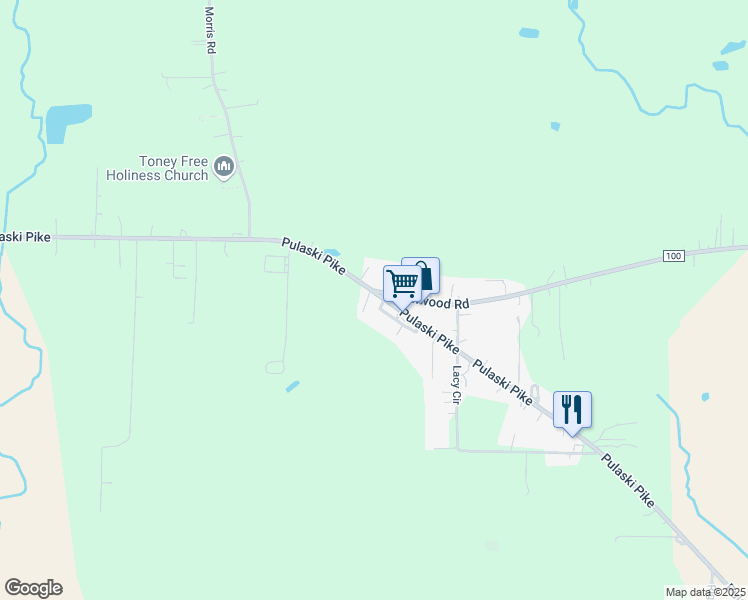 map of restaurants, bars, coffee shops, grocery stores, and more near 9930 Pulaski Pike in Toney