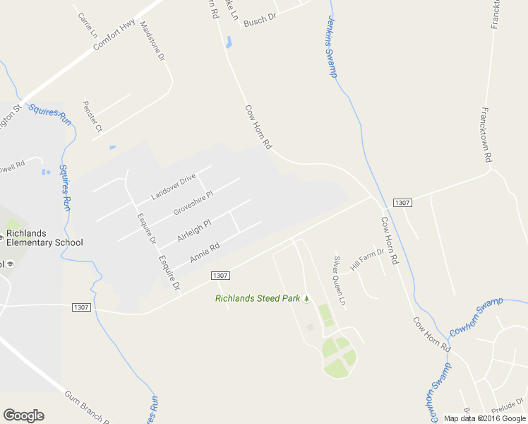 map of restaurants, bars, coffee shops, grocery stores, and more near 135 Annie Road in Richlands