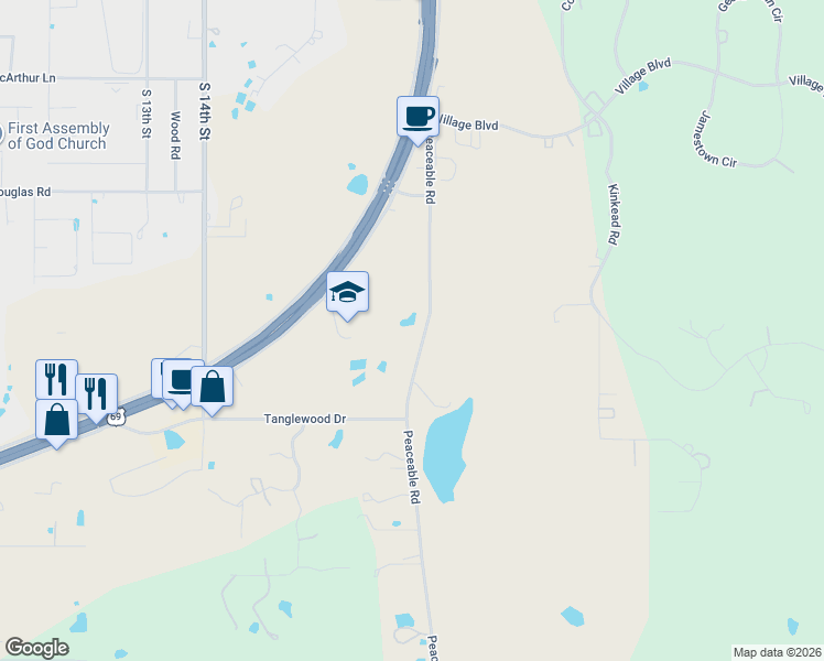 map of restaurants, bars, coffee shops, grocery stores, and more near 2263-2667 Peaceable Road in McAlester