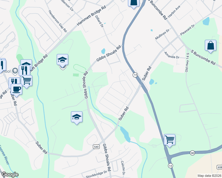 map of restaurants, bars, coffee shops, grocery stores, and more near 401 Yellow Fox Road in Greer
