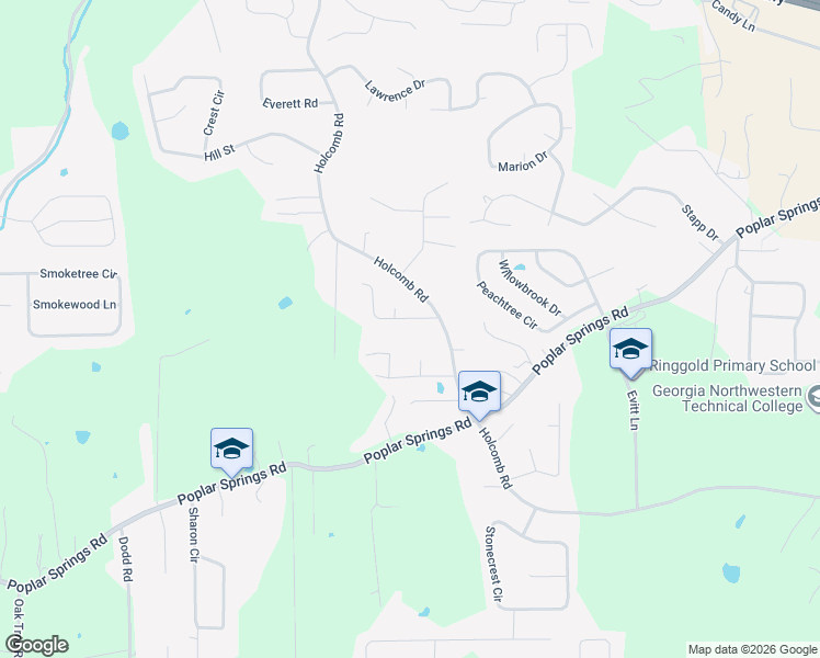 map of restaurants, bars, coffee shops, grocery stores, and more near 34 Sunset Drive in Ringgold