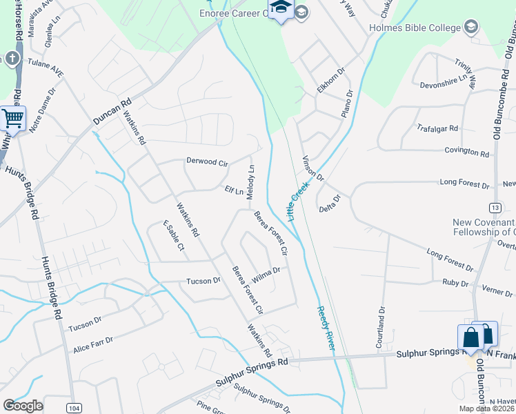 map of restaurants, bars, coffee shops, grocery stores, and more near 232 Berea Forest Circle in Greenville