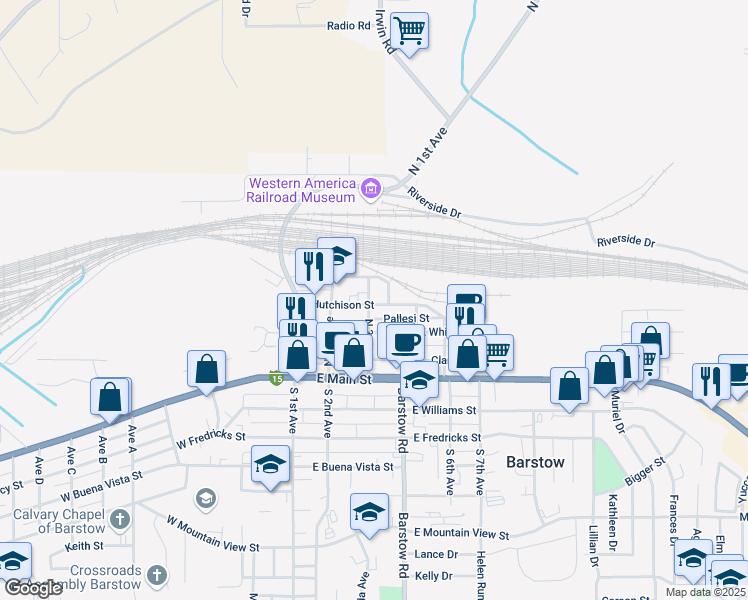 map of restaurants, bars, coffee shops, grocery stores, and more near 408 North 4th Street in Barstow