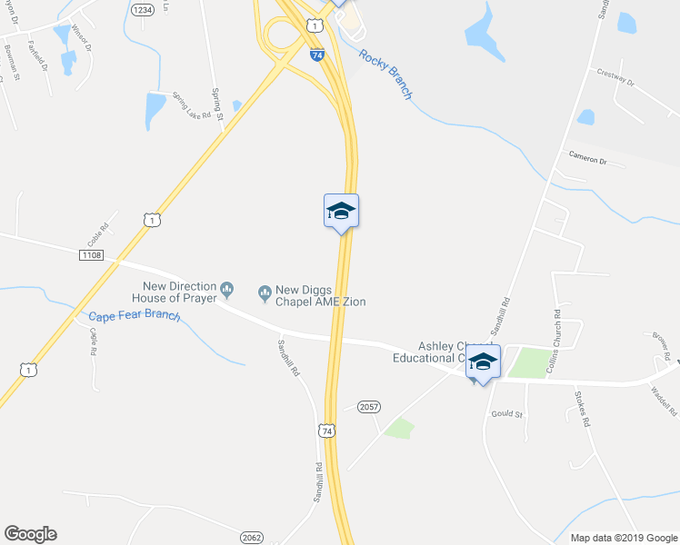 map of restaurants, bars, coffee shops, grocery stores, and more near Andrew Jackson Highway in Rockingham