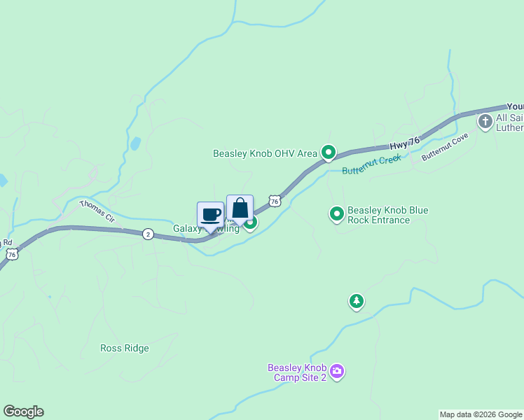 map of restaurants, bars, coffee shops, grocery stores, and more near Young Harris Highway in Blairsville