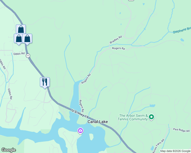 map of restaurants, bars, coffee shops, grocery stores, and more near 1815 Deerwood Lane in Blairsville
