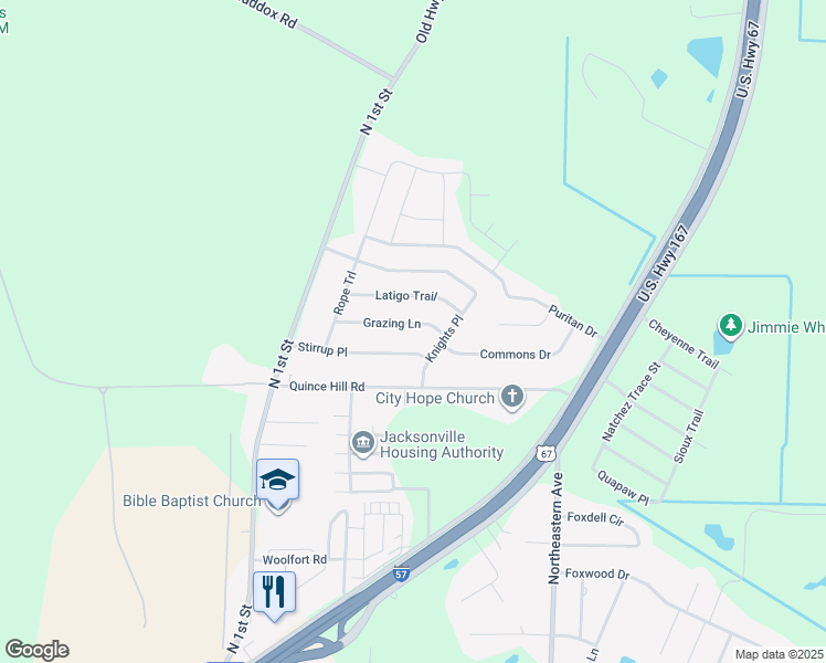 map of restaurants, bars, coffee shops, grocery stores, and more near 1008 Grazing Lane in Jacksonville