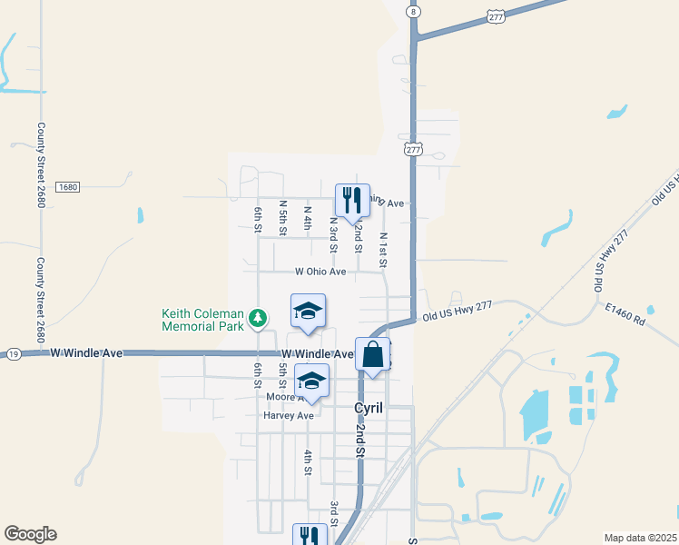 map of restaurants, bars, coffee shops, grocery stores, and more near 206 West Ohio Street in Cyril