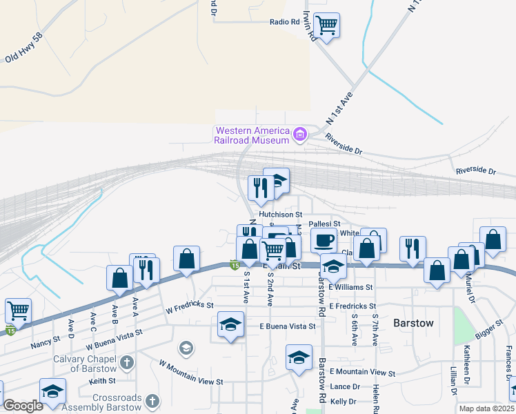 map of restaurants, bars, coffee shops, grocery stores, and more near 405 North 1st Avenue in Barstow