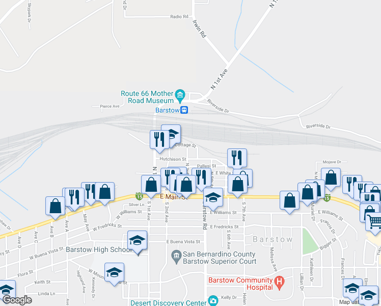 map of restaurants, bars, coffee shops, grocery stores, and more near 409 North 3rd Avenue in Barstow