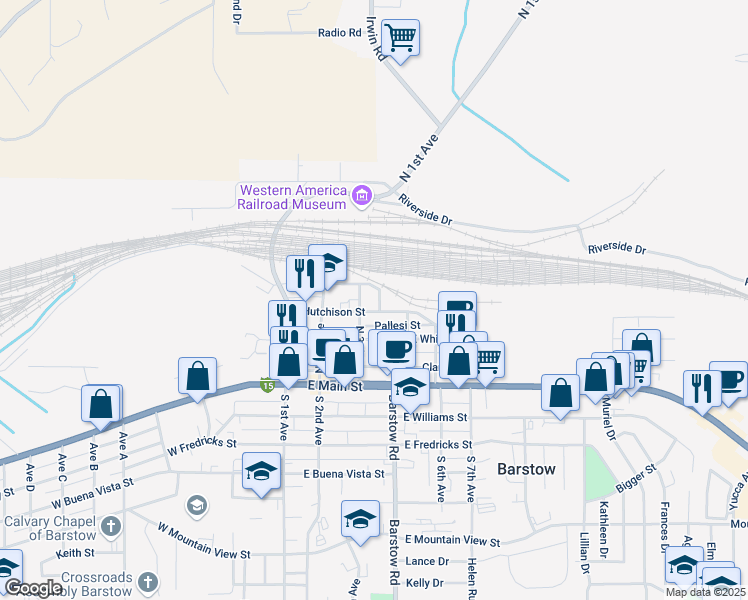map of restaurants, bars, coffee shops, grocery stores, and more near 408 North 4th Street in Barstow