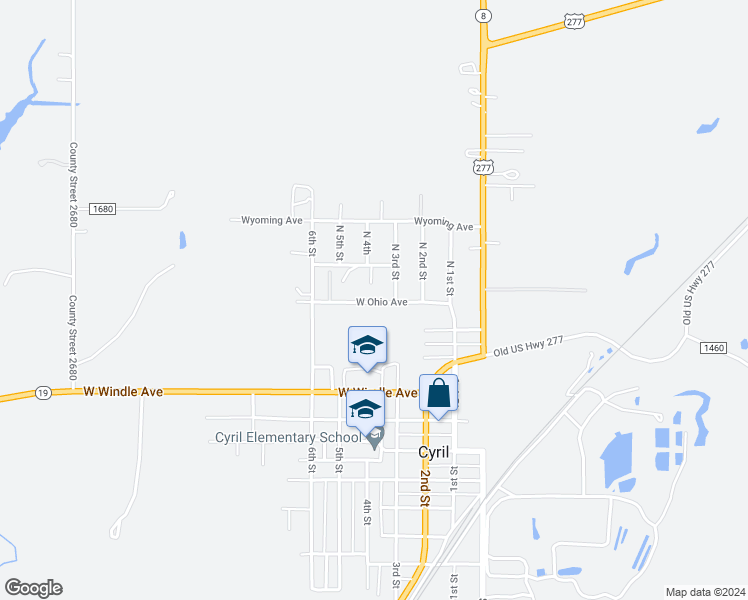 map of restaurants, bars, coffee shops, grocery stores, and more near 15 Ohio in Cyril