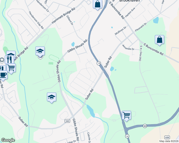 map of restaurants, bars, coffee shops, grocery stores, and more near 427 Yellow Fox Road in Greer