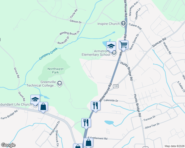 map of restaurants, bars, coffee shops, grocery stores, and more near 20 Blanche Road in Greenville
