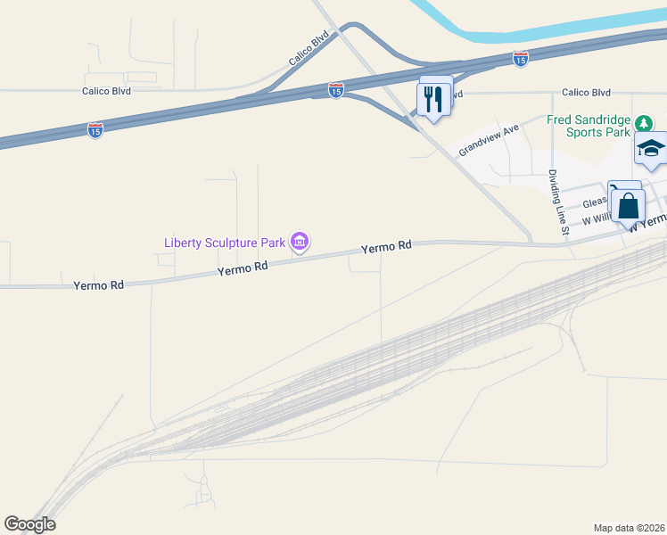 map of restaurants, bars, coffee shops, grocery stores, and more near 37613 Yermo Road in Yermo