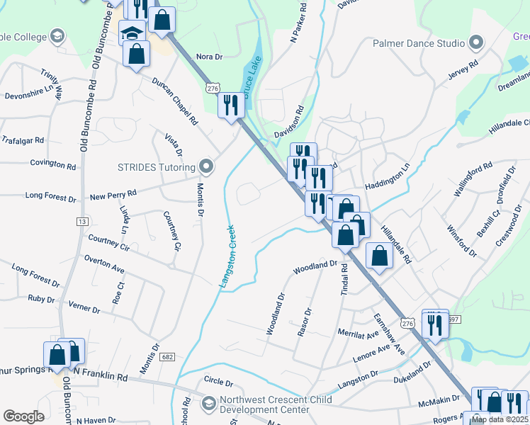 map of restaurants, bars, coffee shops, grocery stores, and more near 107 Cope Circle in Greenville